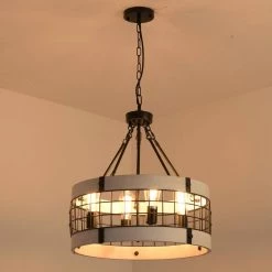 5-Light Antique White Round Wooden Fixture Ceiling Lamp Metal Chandelier by Magic Home -Spitzer Sales Store antique white magic home chandeliers mh y 020234g 4f 1000