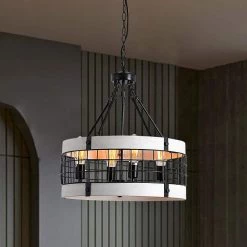 5-Light Antique White Round Wooden Fixture Ceiling Lamp Metal Chandelier by Magic Home