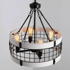 5-Light Antique White Round Wooden Fixture Ceiling Lamp Metal Chandelier by Magic Home -Spitzer Sales Store antique white magic home chandeliers mh y 020234g 66 1000