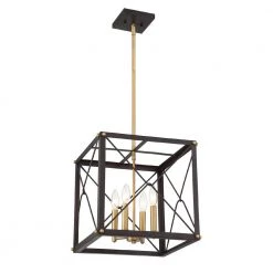 Cage Open Style 4-Light Vintage Bronze Hanging Pendant by Cordelia Lighting