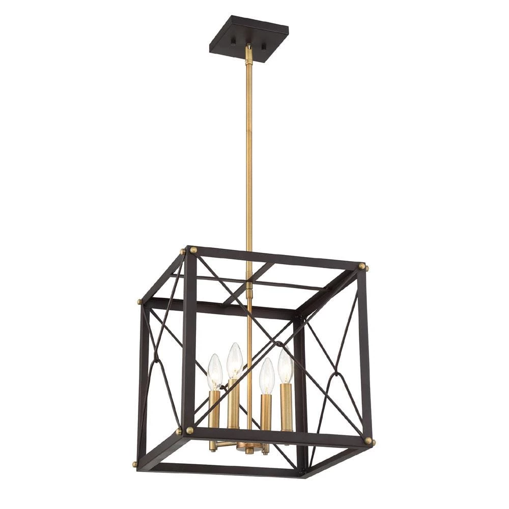 Cage Open Style 4-Light Vintage Bronze Hanging Pendant by Cordelia Lighting 3 Cage Open Style 4-Light Vintage Bronze Hanging Pendant by Cordelia Lighting
