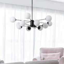 12-Light Black and Cream White Sputnik Modern Linear Chandelier by Magic Home -Spitzer Sales Store black and cream white magic home chandeliers mh y 020201 31 1000
