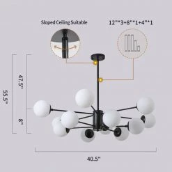 12-Light Black and Cream White Sputnik Modern Linear Chandelier by Magic Home -Spitzer Sales Store black and cream white magic home chandeliers mh y 020201 c3 1000