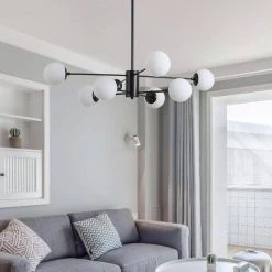 8-Light Black And Cream White Iron Sputnik Modern Linear Chandelier by Magic Home 15 8-Light Black And Cream White Iron Sputnik Modern Linear Chandelier by Magic Home -Spitzer Sales Store black and cream white magic home chandeliers mh y 020202 31 1000