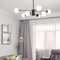 8-Light Black And Cream White Iron Sputnik Modern Linear Chandelier by Magic Home