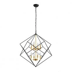 8-Light Black and Gold Wrought Iron Lantern Geometric Chandelier with Metal Shade by Magic Home 14 8-Light Black and Gold Wrought Iron Lantern Geometric Chandelier with Metal Shade by Magic Home -Spitzer Sales Store black and gold magic home chandeliers mh cp8713 8 44 1000