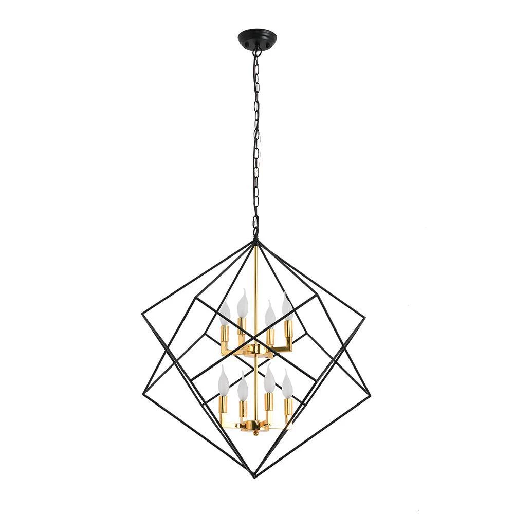8-Light Black and Gold Wrought Iron Lantern Geometric Chandelier with Metal Shade by Magic Home 8 8-Light Black and Gold Wrought Iron Lantern Geometric Chandelier with Metal Shade by Magic Home - Image 6