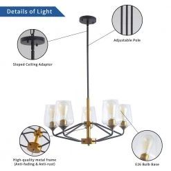 8-Light Mid Century Modern Black and Gold Brushed Brass Ceiling Hanging Chandelier Lighting Fixture with Glass Shades by Magic Home -Spitzer Sales Store black and gold magic home chandeliers mh lch 22009 1f 1000