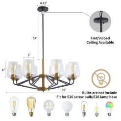 8-Light Mid Century Modern Black and Gold Brushed Brass Ceiling Hanging Chandelier Lighting Fixture with Glass Shades by Magic Home -Spitzer Sales Store black and gold magic home chandeliers mh lch 22009 c3 1000