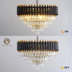 8-Light Modern Black and Gold Crystal Chandelier Round 5 Tier Crystal Chandeliers Hanging Ceiling Light by Magic Home -Spitzer Sales Store black and gold magic home chandeliers mh lch 22014 1f 1000
