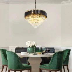 8-Light Modern Black and Gold Crystal Chandelier Round 5 Tier Crystal Chandeliers Hanging Ceiling Light by Magic Home -Spitzer Sales Store black and gold magic home chandeliers mh lch 22014 31 1000