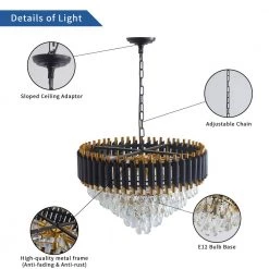 8-Light Modern Black and Gold Crystal Chandelier Round 5 Tier Crystal Chandeliers Hanging Ceiling Light by Magic Home -Spitzer Sales Store black and gold magic home chandeliers mh lch 22014 44 1000
