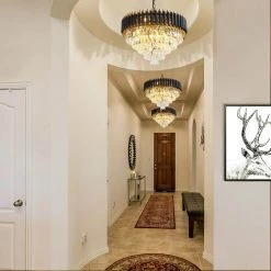 8-Light Modern Black and Gold Crystal Chandelier Round 5 Tier Crystal Chandeliers Hanging Ceiling Light by Magic Home -Spitzer Sales Store black and gold magic home chandeliers mh lch 22014 4f 1000