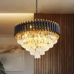 8-Light Modern Black and Gold Crystal Chandelier Round 5 Tier Crystal Chandeliers Hanging Ceiling Light by Magic Home -Spitzer Sales Store black and gold magic home chandeliers mh lch 22014 76 1000
