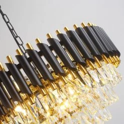 8-Light Modern Black and Gold Crystal Chandelier Round 5 Tier Crystal Chandeliers Hanging Ceiling Light by Magic Home -Spitzer Sales Store black and gold magic home chandeliers mh lch 22014 fa 1000