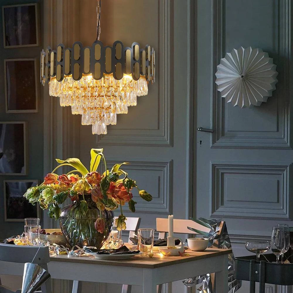 8-Light Modern Black and Gold Crystal Chandelier Round 4 Tier Crystal Chandeliers Hanging Ceiling Light by Magic Home 10 8-Light Modern Black and Gold Crystal Chandelier Round 4 Tier Crystal Chandeliers Hanging Ceiling Light by Magic Home - Image 8