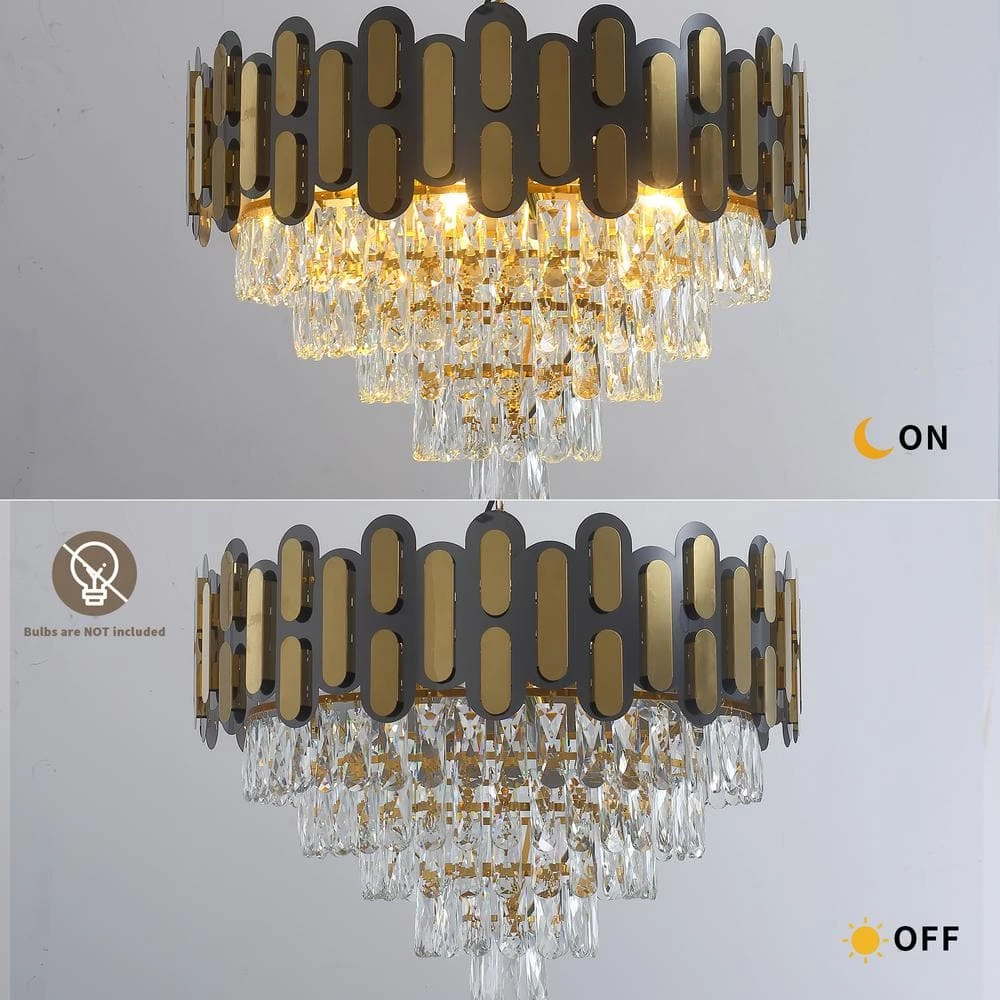 8-Light Modern Black and Gold Crystal Chandelier Round 4 Tier Crystal Chandeliers Hanging Ceiling Light by Magic Home 6 8-Light Modern Black and Gold Crystal Chandelier Round 4 Tier Crystal Chandeliers Hanging Ceiling Light by Magic Home - Image 4
