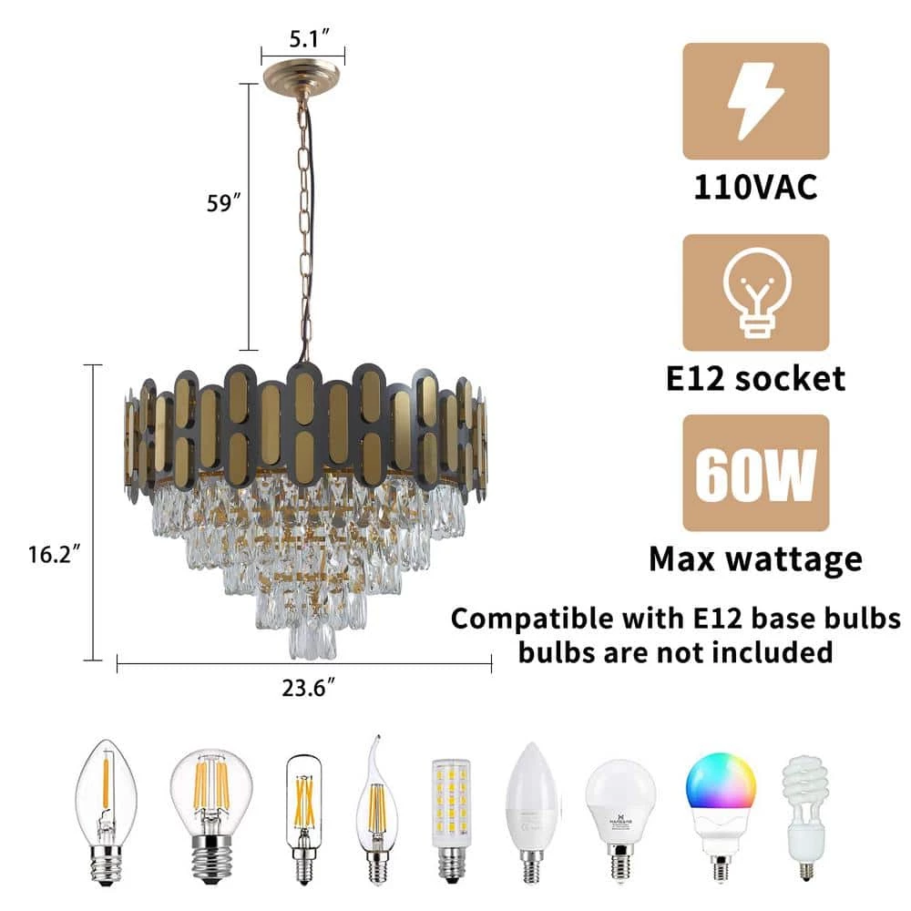 8-Light Modern Black and Gold Crystal Chandelier Round 4 Tier Crystal Chandeliers Hanging Ceiling Light by Magic Home 5 8-Light Modern Black and Gold Crystal Chandelier Round 4 Tier Crystal Chandeliers Hanging Ceiling Light by Magic Home - Image 3