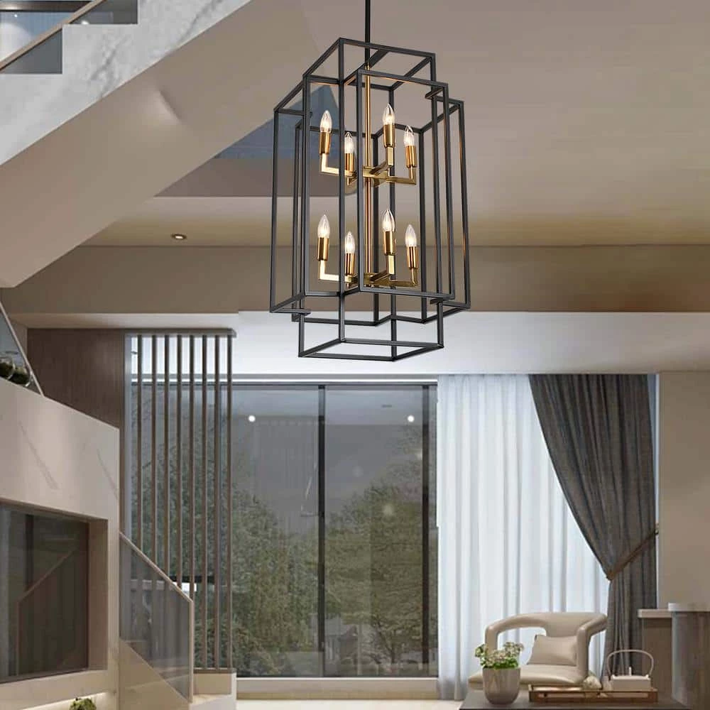 8-Light Black and Gold Lantern Tiered Chandelier by Magic Home 7 8-Light Black and Gold Lantern Tiered Chandelier by Magic Home - Image 5