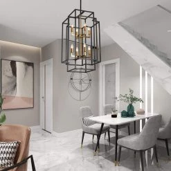 8-Light Black and Gold Lantern Tiered Chandelier by Magic Home 16 8-Light Black and Gold Lantern Tiered Chandelier by Magic Home -Spitzer Sales Store black and gold magic home chandeliers mh y 020210 44 1000