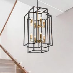 8-Light Black and Gold Lantern Tiered Chandelier by Magic Home
