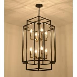8-Light Black and Gold Lantern Tiered Chandelier by Magic Home 18 8-Light Black and Gold Lantern Tiered Chandelier by Magic Home -Spitzer Sales Store black and gold magic home chandeliers mh y 020210 76 1000