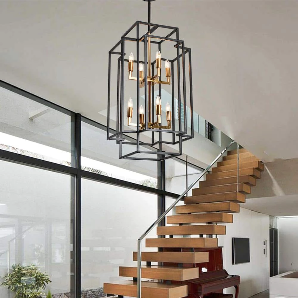 8-Light Black and Gold Lantern Tiered Chandelier by Magic Home 4 8-Light Black and Gold Lantern Tiered Chandelier by Magic Home - Image 2
