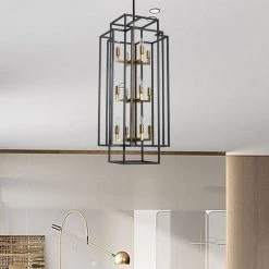 12-Light Black Antique Gold Lantern Tiered Hanging Ceiling Chandelier by Magic Home -Spitzer Sales Store black and gold magic home chandeliers mh y 020213 31 1000