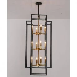12-Light Black Antique Gold Lantern Tiered Hanging Ceiling Chandelier by Magic Home -Spitzer Sales Store black and gold magic home chandeliers mh y 020213 76 1000