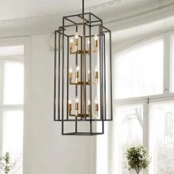 12-Light Black Antique Gold Lantern Tiered Hanging Ceiling Chandelier by Magic Home