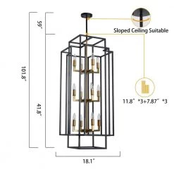 12-Light Black Antique Gold Lantern Tiered Hanging Ceiling Chandelier by Magic Home -Spitzer Sales Store black and gold magic home chandeliers mhx y 020213 c3 1000