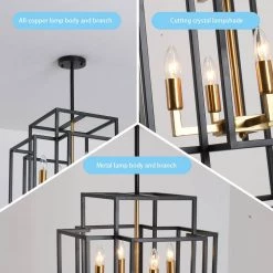 12-Light Black Antique Gold Lantern Tiered Hanging Ceiling Chandelier by Magic Home -Spitzer Sales Store black and gold magic home chandeliers mhx y 020213 fa 1000