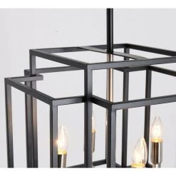 4-Light Black Brushed Nickel Lantern Geometric Pendant by Magic Home -Spitzer Sales Store black and silver magic home chandeliers mh y 020208g 76 1000