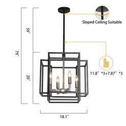 4-Light Black Brushed Nickel Lantern Geometric Pendant by Magic Home -Spitzer Sales Store black and silver magic home chandeliers mh y 020208g c3 1000