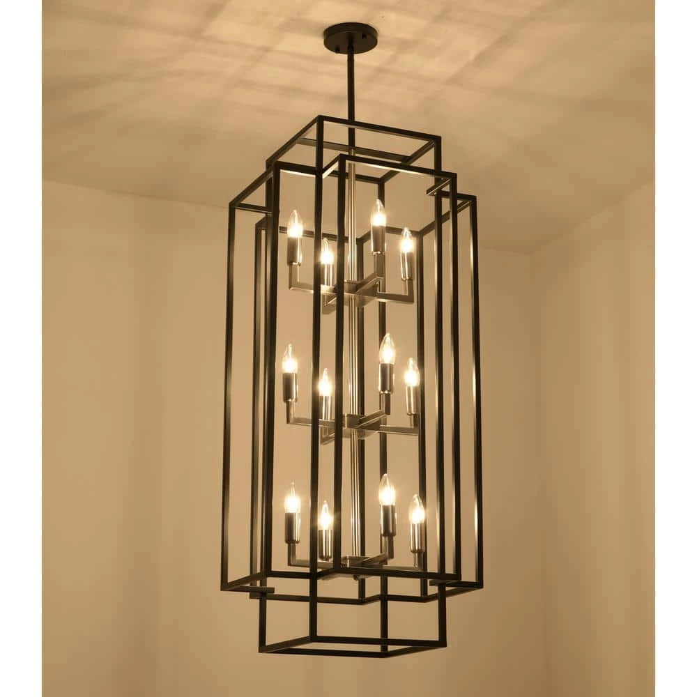 12-Light Black Antique Nickel Lantern Tiered Hanging Ceiling Chandelier by Magic Home 12 12-Light Black Antique Nickel Lantern Tiered Hanging Ceiling Chandelier by Magic Home - Image 10