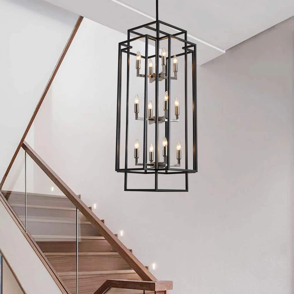 12-Light Black Antique Nickel Lantern Tiered Hanging Ceiling Chandelier by Magic Home 9 12-Light Black Antique Nickel Lantern Tiered Hanging Ceiling Chandelier by Magic Home - Image 7