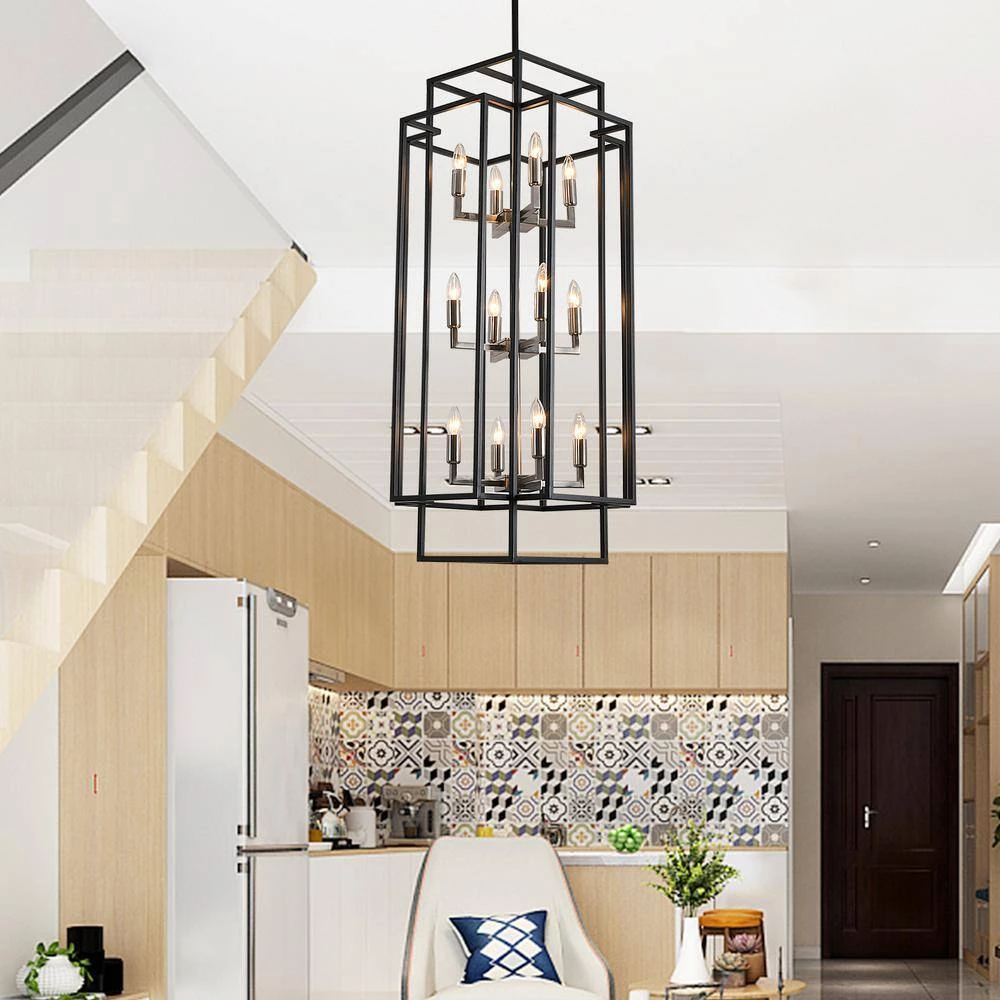 12-Light Black Antique Nickel Lantern Tiered Hanging Ceiling Chandelier by Magic Home 7 12-Light Black Antique Nickel Lantern Tiered Hanging Ceiling Chandelier by Magic Home - Image 5