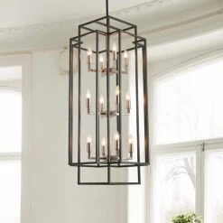 12-Light Black Antique Nickel Lantern Tiered Hanging Ceiling Chandelier by Magic Home
