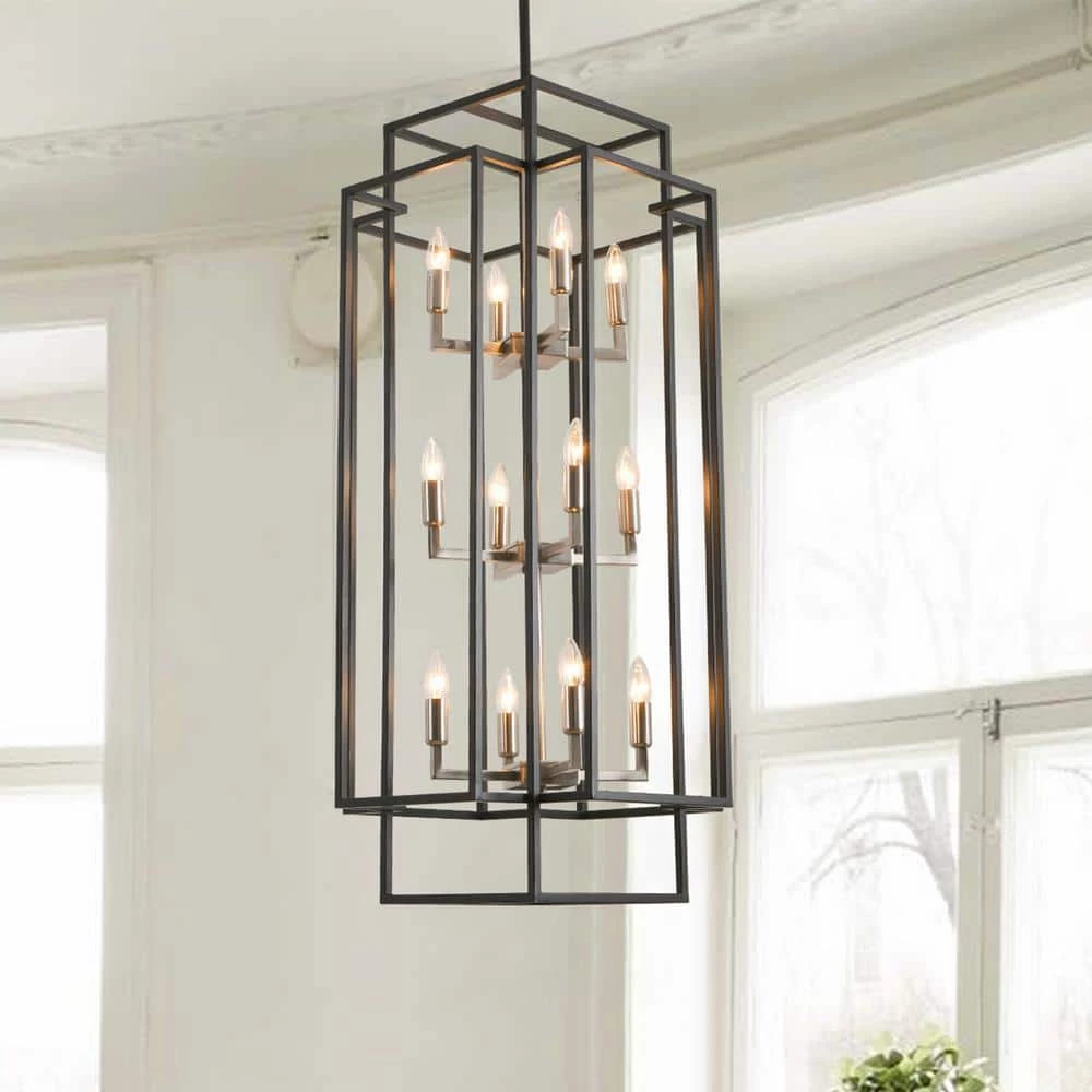 12-Light Black Antique Nickel Lantern Tiered Hanging Ceiling Chandelier by Magic Home 3 12-Light Black Antique Nickel Lantern Tiered Hanging Ceiling Chandelier by Magic Home