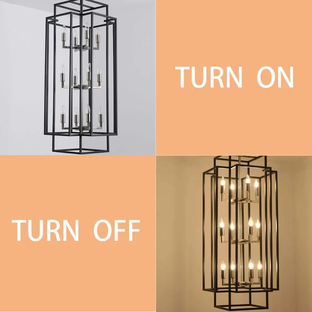 12-Light Black Antique Nickel Lantern Tiered Hanging Ceiling Chandelier by Magic Home 5 12-Light Black Antique Nickel Lantern Tiered Hanging Ceiling Chandelier by Magic Home - Image 3