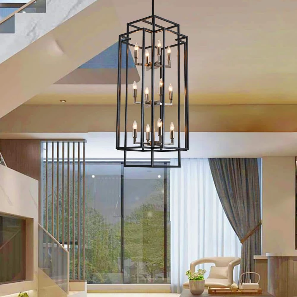 12-Light Black Antique Nickel Lantern Tiered Hanging Ceiling Chandelier by Magic Home 4 12-Light Black Antique Nickel Lantern Tiered Hanging Ceiling Chandelier by Magic Home - Image 2