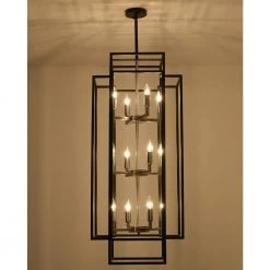 12-Light Black Antique Nickel Lantern Tiered Hanging Ceiling Chandelier by Magic Home 19 12-Light Black Antique Nickel Lantern Tiered Hanging Ceiling Chandelier by Magic Home -Spitzer Sales Store black and silver magic home chandeliers mh y 020213g fa 1000