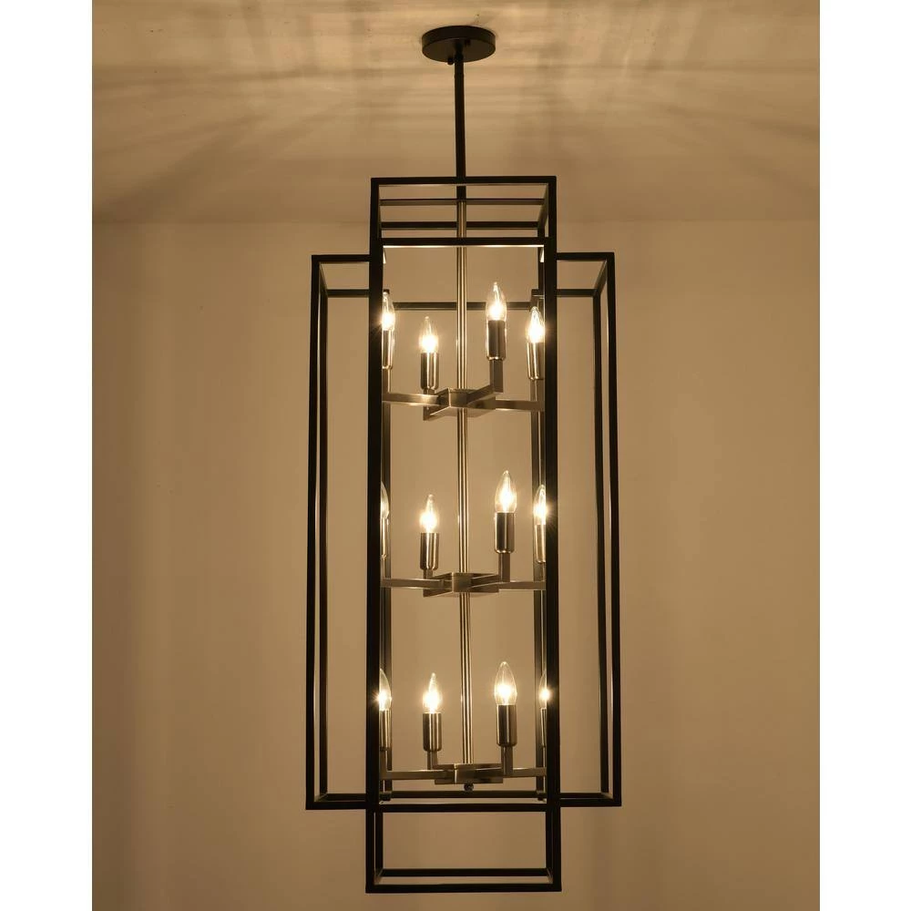 12-Light Black Antique Nickel Lantern Tiered Hanging Ceiling Chandelier by Magic Home 10 12-Light Black Antique Nickel Lantern Tiered Hanging Ceiling Chandelier by Magic Home - Image 8