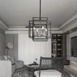 4-Light Black Brushed Nickel Lantern Geometric Pendant by Magic Home -Spitzer Sales Store black brushed nickel magic home chandeliers mhx y 020208g 1f 1000