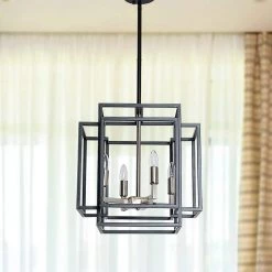 4-Light Black Brushed Nickel Lantern Geometric Pendant by Magic Home -Spitzer Sales Store black brushed nickel magic home chandeliers mhx y 020208g 31 1000