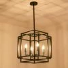 4-Light Black Brushed Nickel Lantern Geometric Pendant by Magic Home -Spitzer Sales Store black brushed nickel magic home chandeliers mhx y 020208g 64 1000