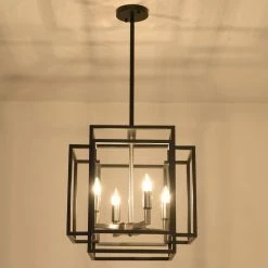 4-Light Black Brushed Nickel Lantern Geometric Pendant by Magic Home -Spitzer Sales Store black brushed nickel magic home chandeliers mhx y 020208g 66 1000