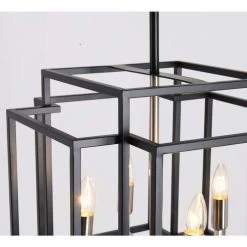 4-Light Black Brushed Nickel Lantern Geometric Pendant by Magic Home -Spitzer Sales Store black brushed nickel magic home chandeliers mhx y 020208g 76 1000
