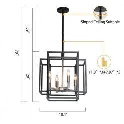 4-Light Black Brushed Nickel Lantern Geometric Pendant by Magic Home -Spitzer Sales Store black brushed nickel magic home chandeliers mhx y 020208g c3 1000