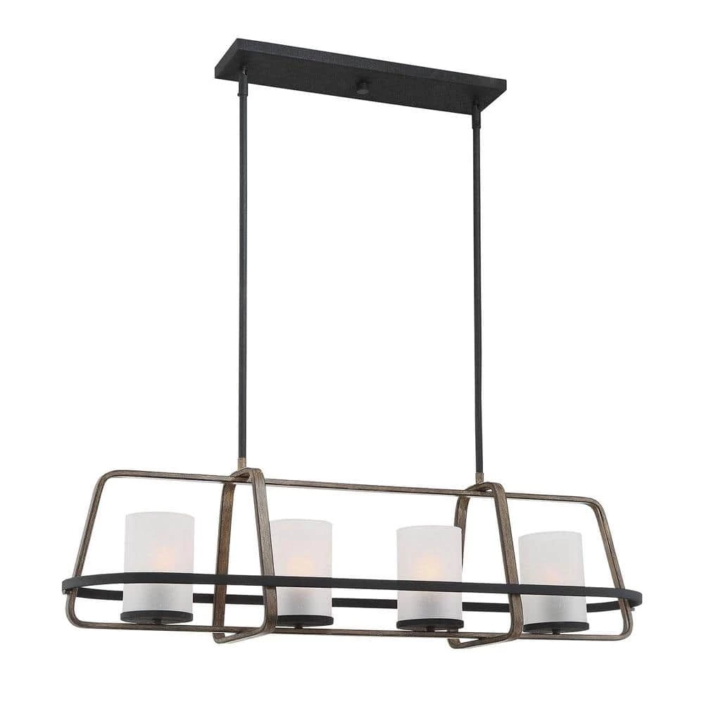 4-Light Black Wood Tone Linear Chandelier with Etched Seedy Glass Shades by Cordelia Lighting 2 4-Light Black Wood Tone Linear Chandelier with Etched Seedy Glass Shades by Cordelia Lighting